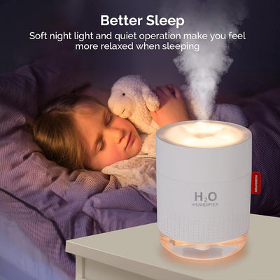 Portable Mini Humidifier - 500ml Cool Mist, USB, Auto Shut-Off, 2 Mist Modes, Super Quiet, White