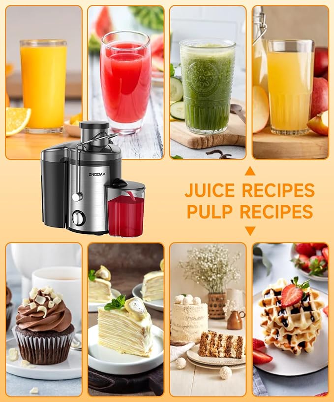 Juicer, 600W Juicer Machine with 3.5 Inch Wide Chute for Whole Fruits, High Yield Juice Extractor with 3 Speeds, Easy to Clean with Cleaning Brush, Compact Centrifugal Juicer Anti-drip