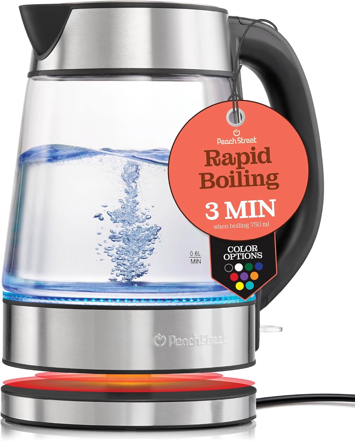 Speed-Boil Electric Kettle 1.7L - Borosilicate Glass, Auto Shut-Off, LED Light, 360° Rotation