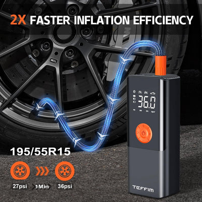 Portable Tire Inflator - Digital Pressure Gauge, 150 PSI, LED Light
