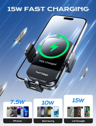 CHGeek Wireless Car Charger - 15W Fast Charging Auto Clamping Phone Mount, iPhone, Samsung Galaxy, Note 9+