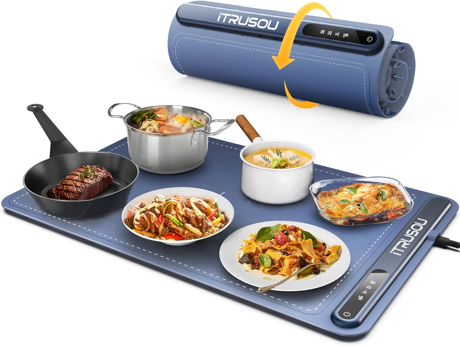 iTRUSOU Electric Warming Tray - Full Surface Heating,Rollable & Portable,Premium Silicone Nano-Material,3 Temperature Settings,Auto Shut-Off -Versatile Food Warmer for Gatherings,Parties,Everyday Use