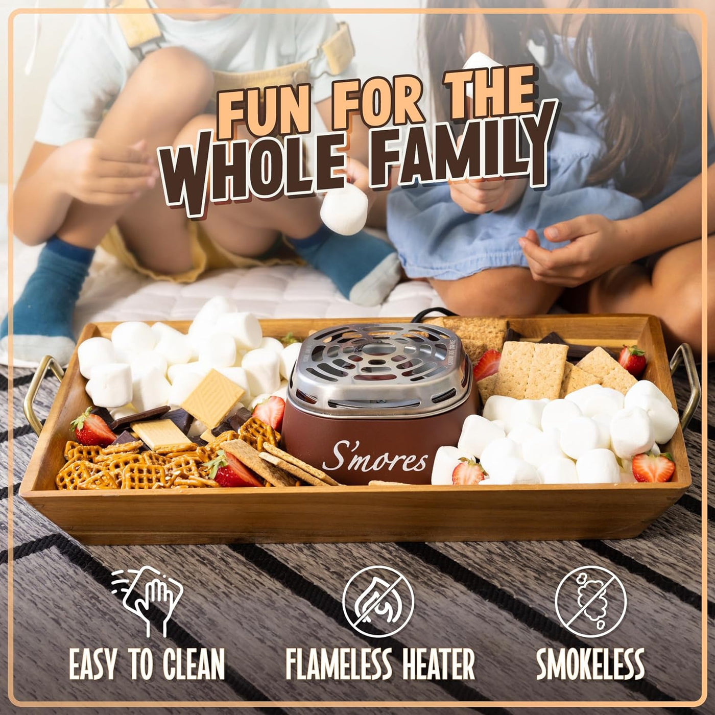 Nostalgia Tabletop Electric S'mores Maker - Roasting Sticks, 4 Trays, Movie Night Kit, Brown