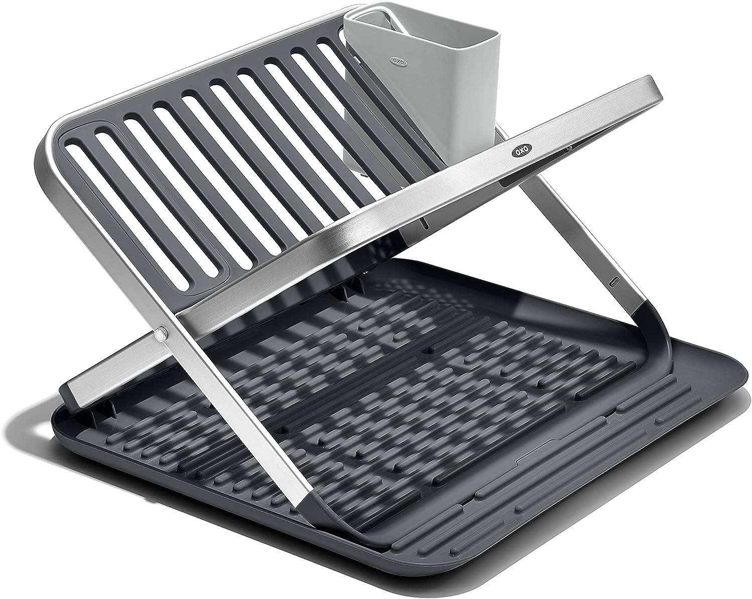 OXO Good Grips 2-Tier Aluminum Dish Drying Rack - Collapsible, with Drainboard