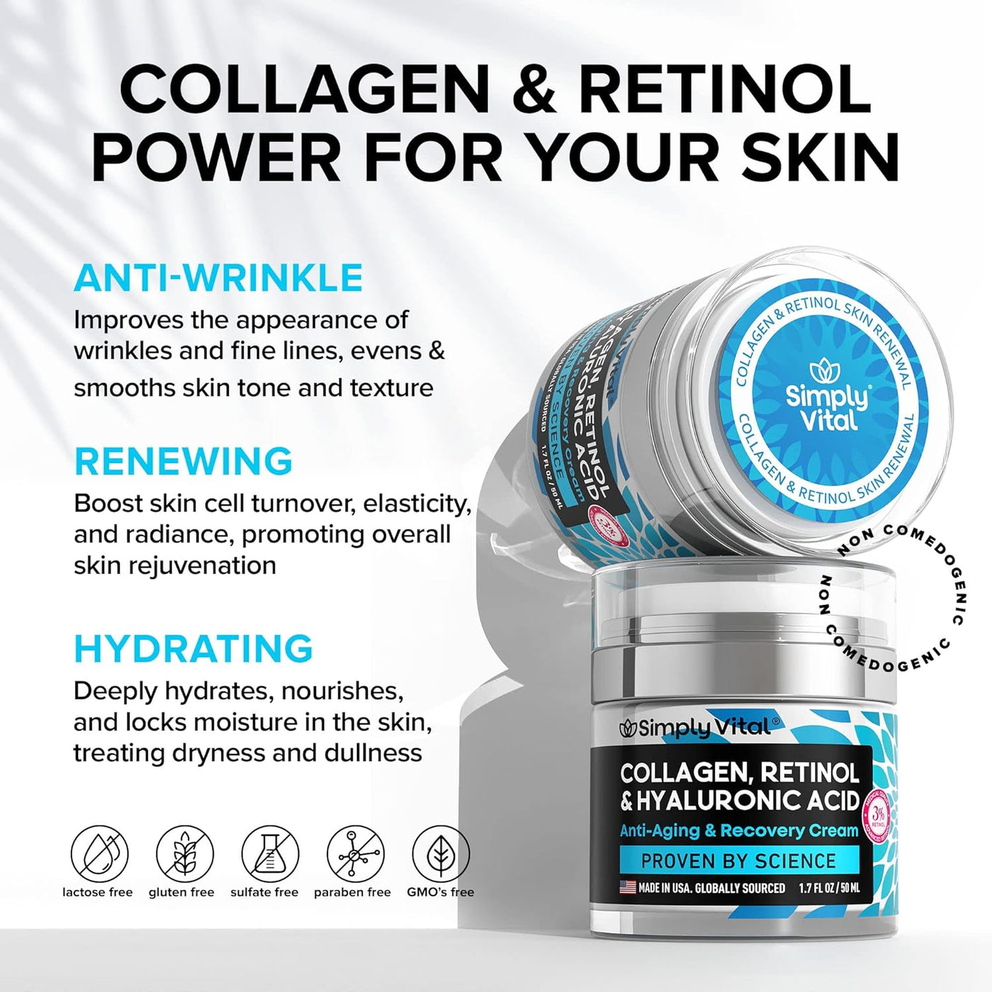 SimplyVital Collagen Face Moisturizer - Anti-Aging Day & Night Cream, 1.7oz