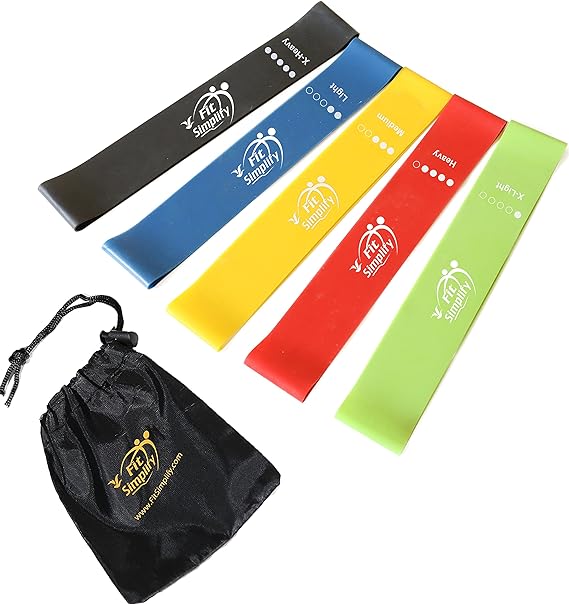 Resistance Loop Exercise Bands with Instruction Guide and Carry Bag, Set of 5