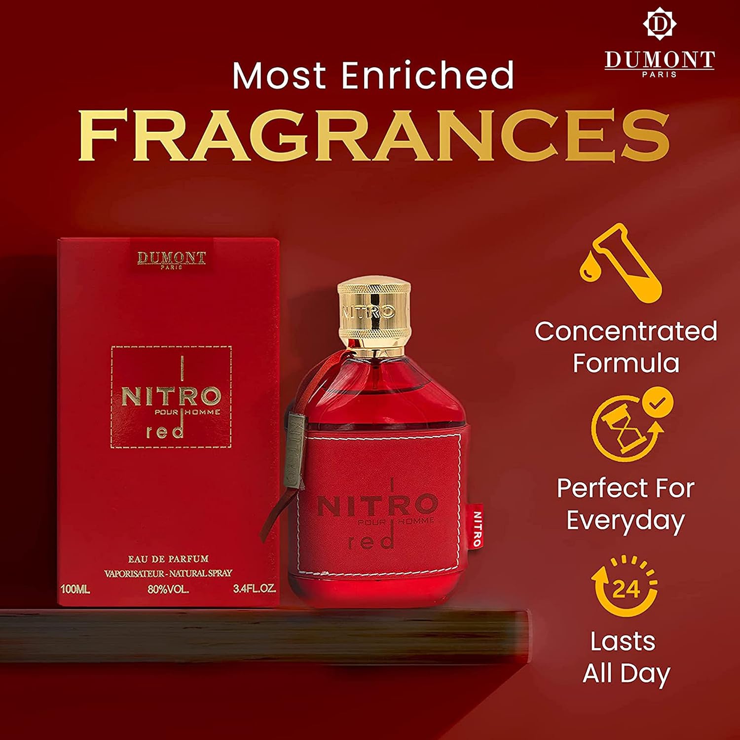 Nitro Red Eau de Parfum for Men, 3.4 oz - Fruit, Wood, Floral