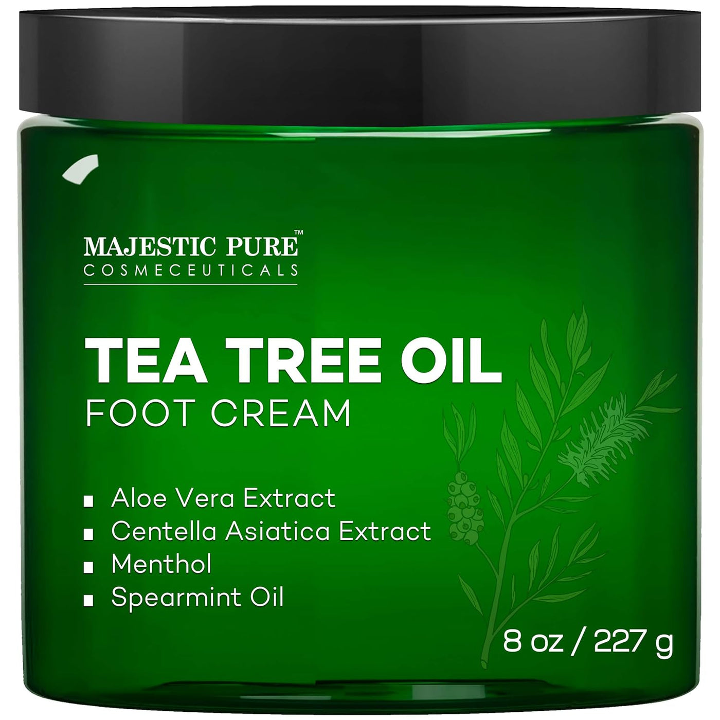 MAJESTIC PURE Athlete's Foot Cream - Tea Tree Oil, Aloe, Spearmint, 8 o