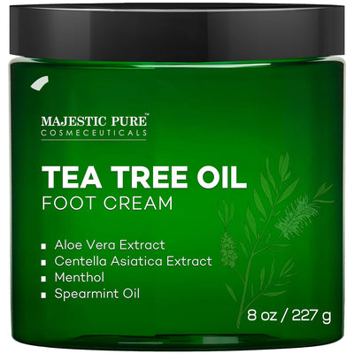 MAJESTIC PURE Athlete's Foot Cream - Tea Tree Oil, Aloe, Spearmint, 8 o
