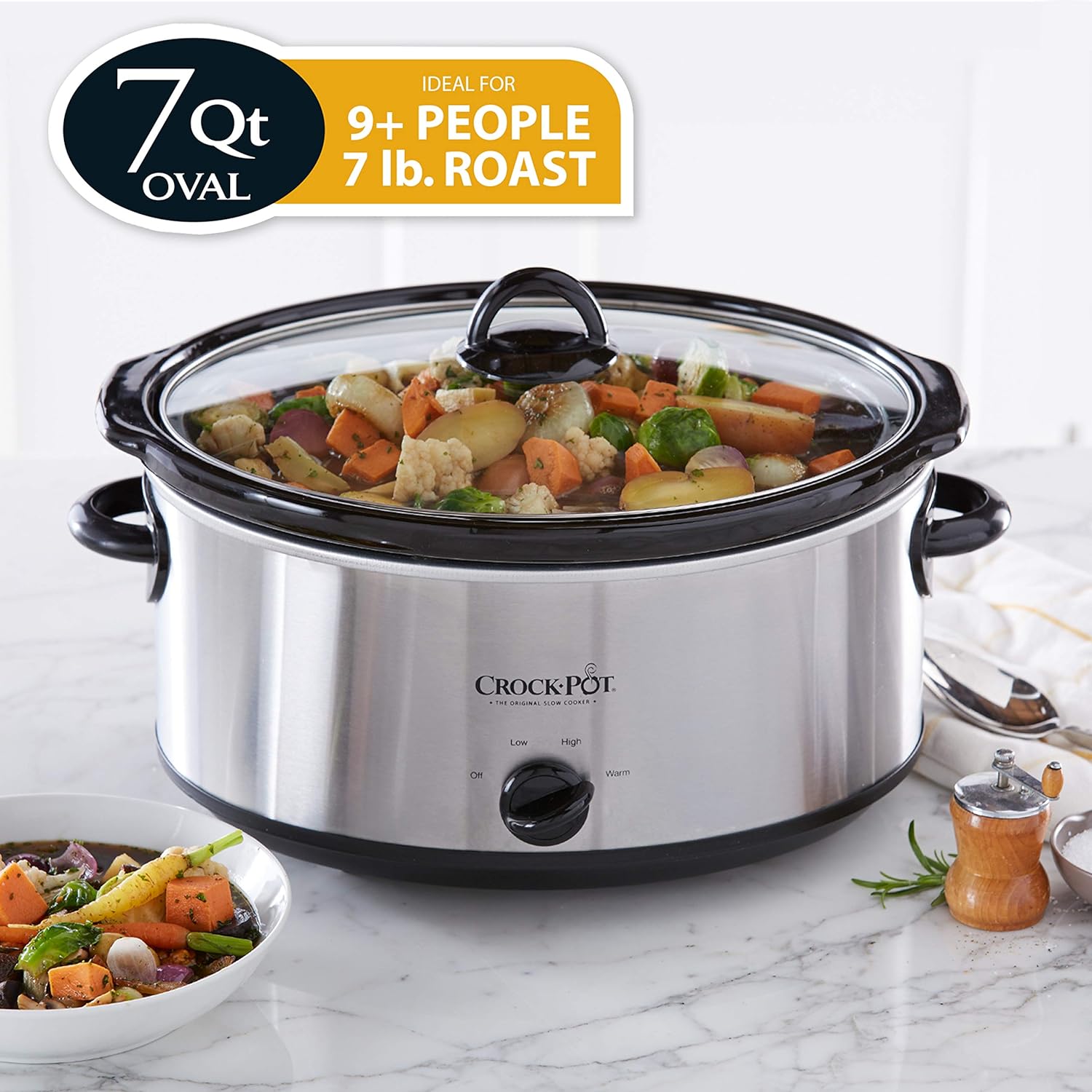 Crock-Pot 7 Quart Oval Manual Slow Cooker, Stainless Steel (SCV700-S-BR)