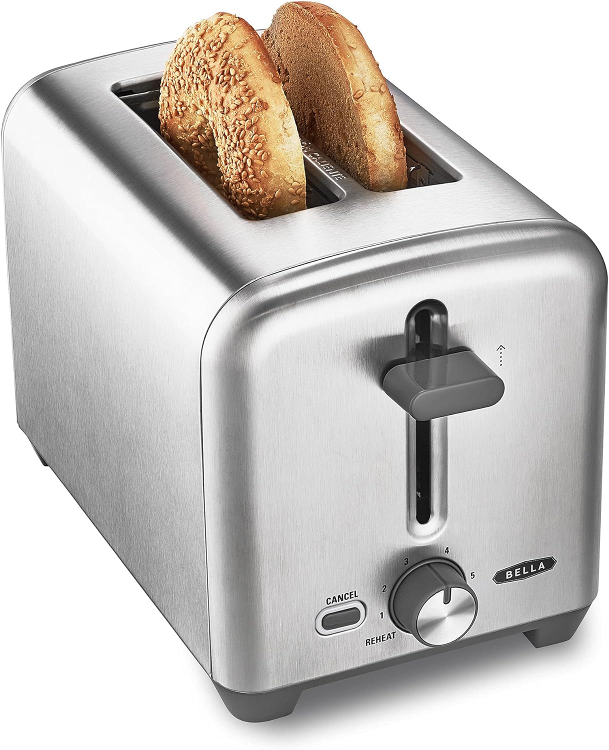 BELLA Stainless Steel 2-Slice Toaster - Wide Slots, 6 Browning Options, Auto Shut Off, Reheat Function