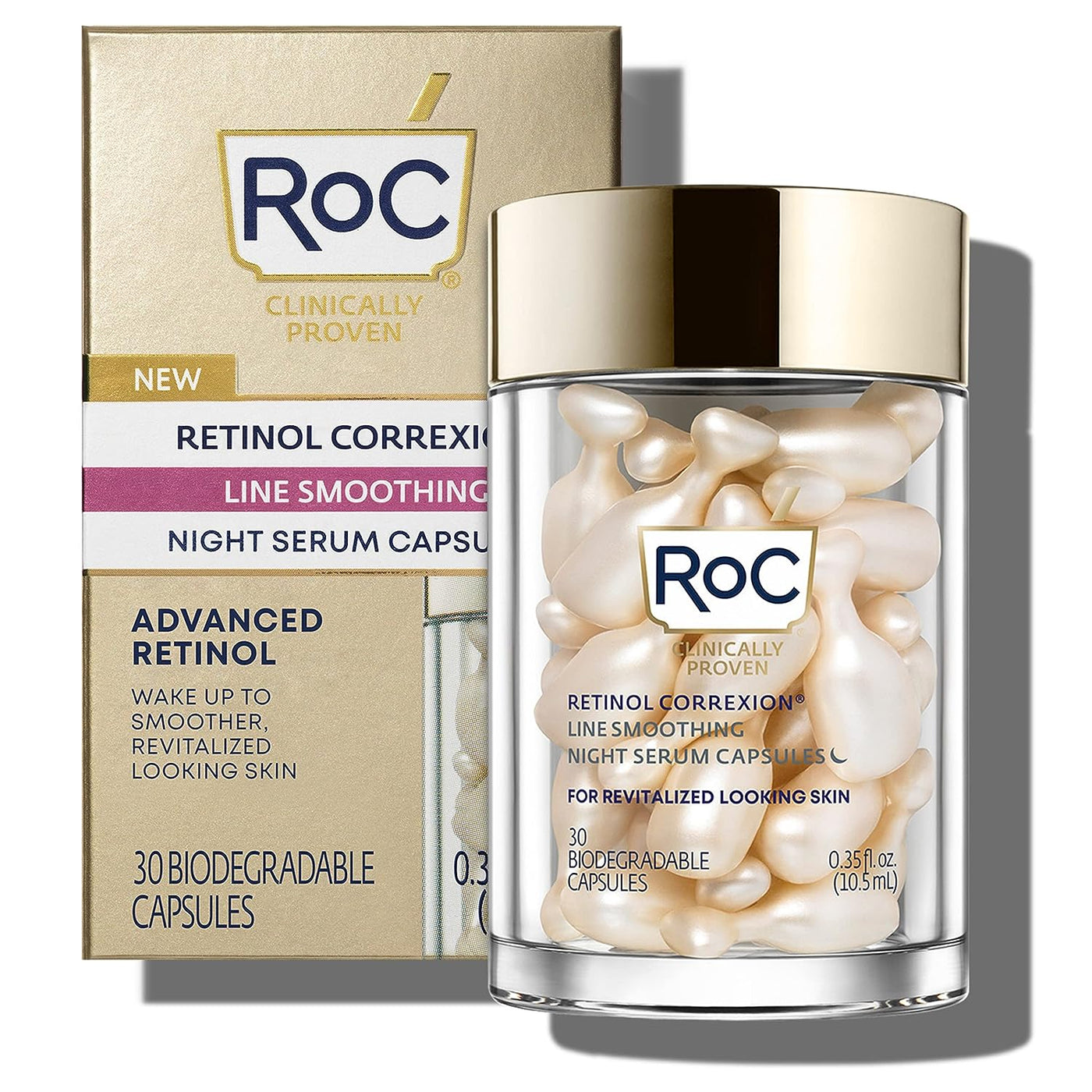 RoC Retinol Correxion Night Serum - Daily Line Smoothing Treatment, 30 Capsules, 0.35 oz