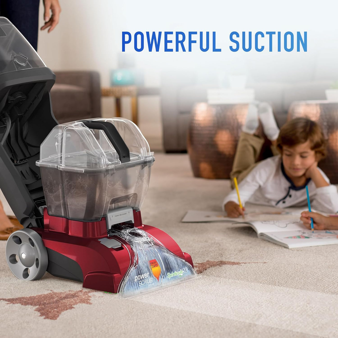 Hoover PowerScrub Deluxe Carpet Cleaner Machine, Upright Shampooer, FH50150NC, Red