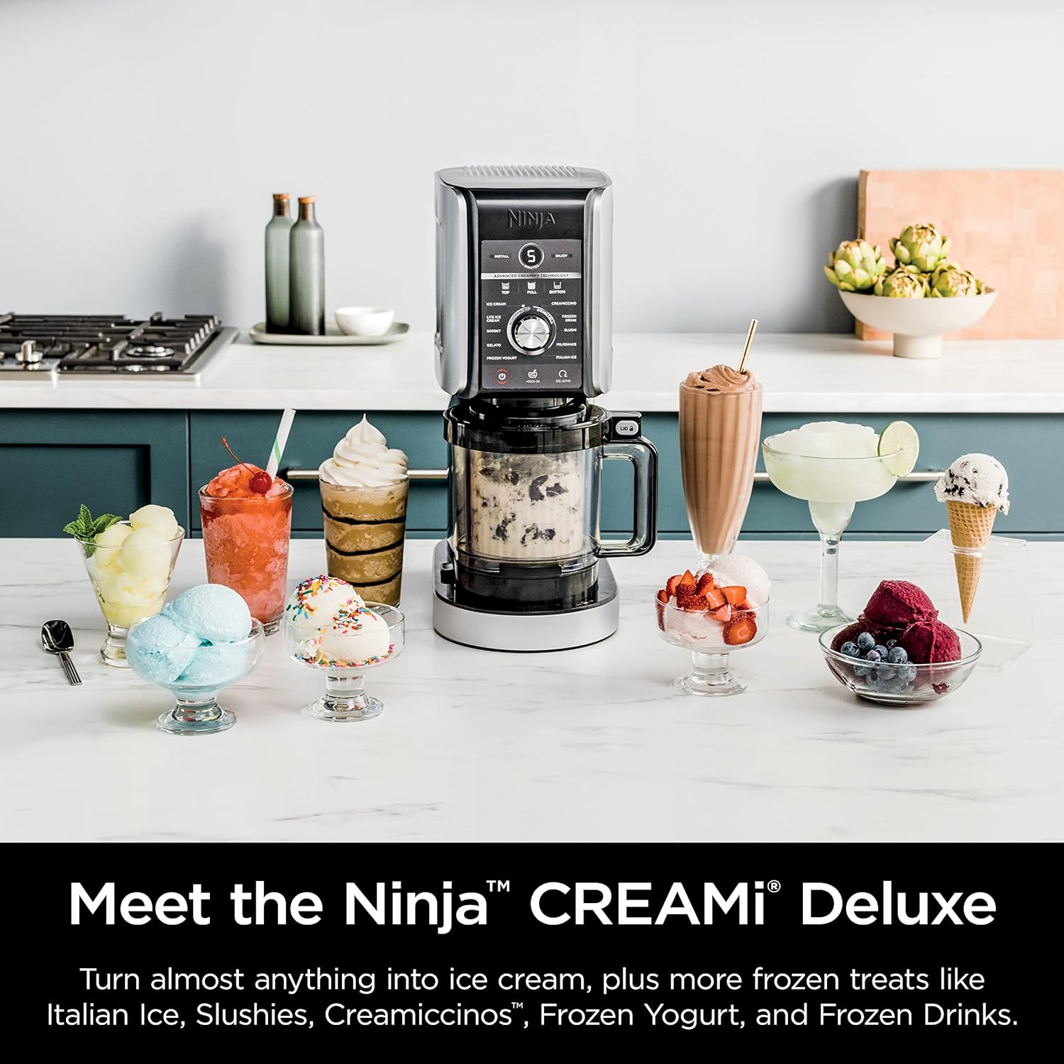 Ninja NC501 CREAMi Deluxe 11-in-1 Frozen Treat Maker - 11 Programs, Silver, 2 Pints