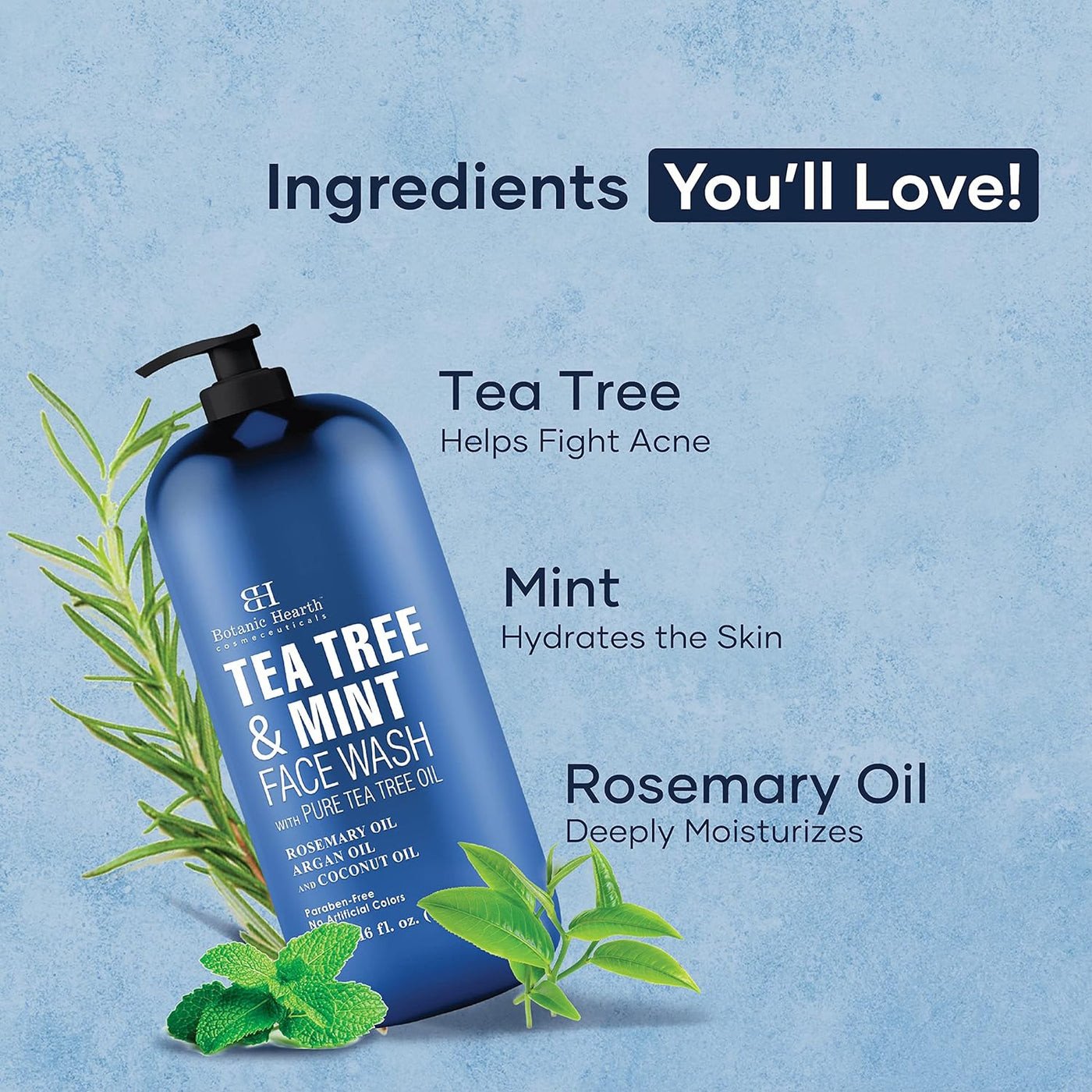 Botanic Hearth Tea Tree Face Wash - Acne Fighting Liquid Soap, 16 fl oz, for Men and Women