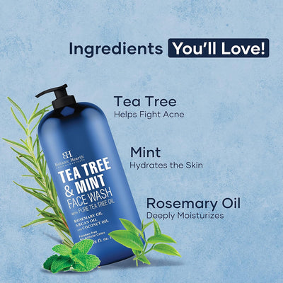 Botanic Hearth Tea Tree Face Wash - Acne Fighting Liquid Soap, 16 fl oz, for Men and Women