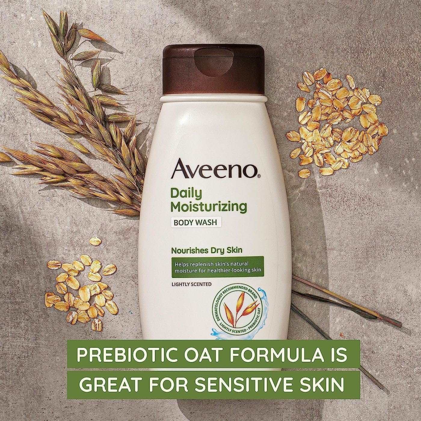 Aveeno Daily Moisturizing Body Wash - Soothing Oat Creamy Shower Gel - Soap-Free, Dye-Free - Light Fragrance - 33 Fl Oz