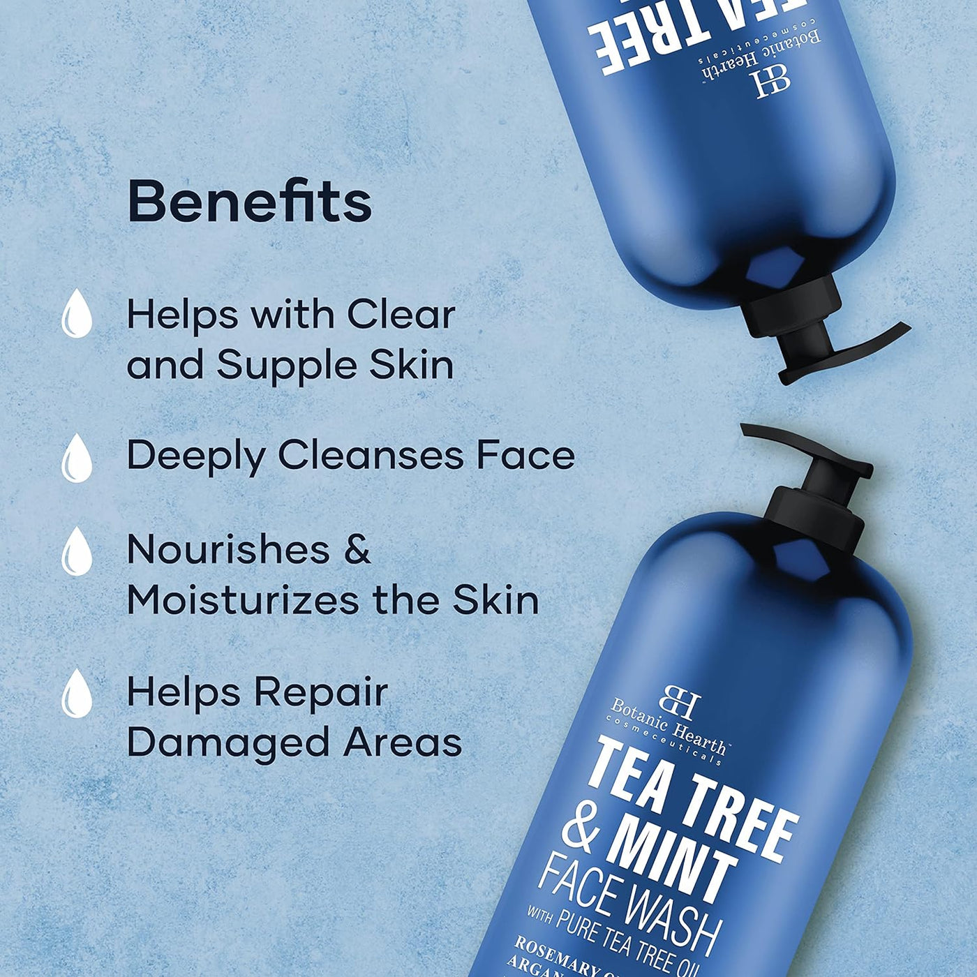 Botanic Hearth Tea Tree Face Wash - Acne Fighting Liquid Soap, 16 fl oz, for Men and Women