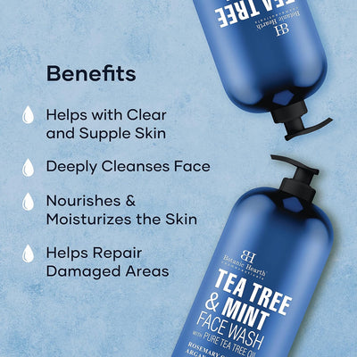 Botanic Hearth Tea Tree Face Wash - Acne Fighting Liquid Soap, 16 fl oz, for Men and Women