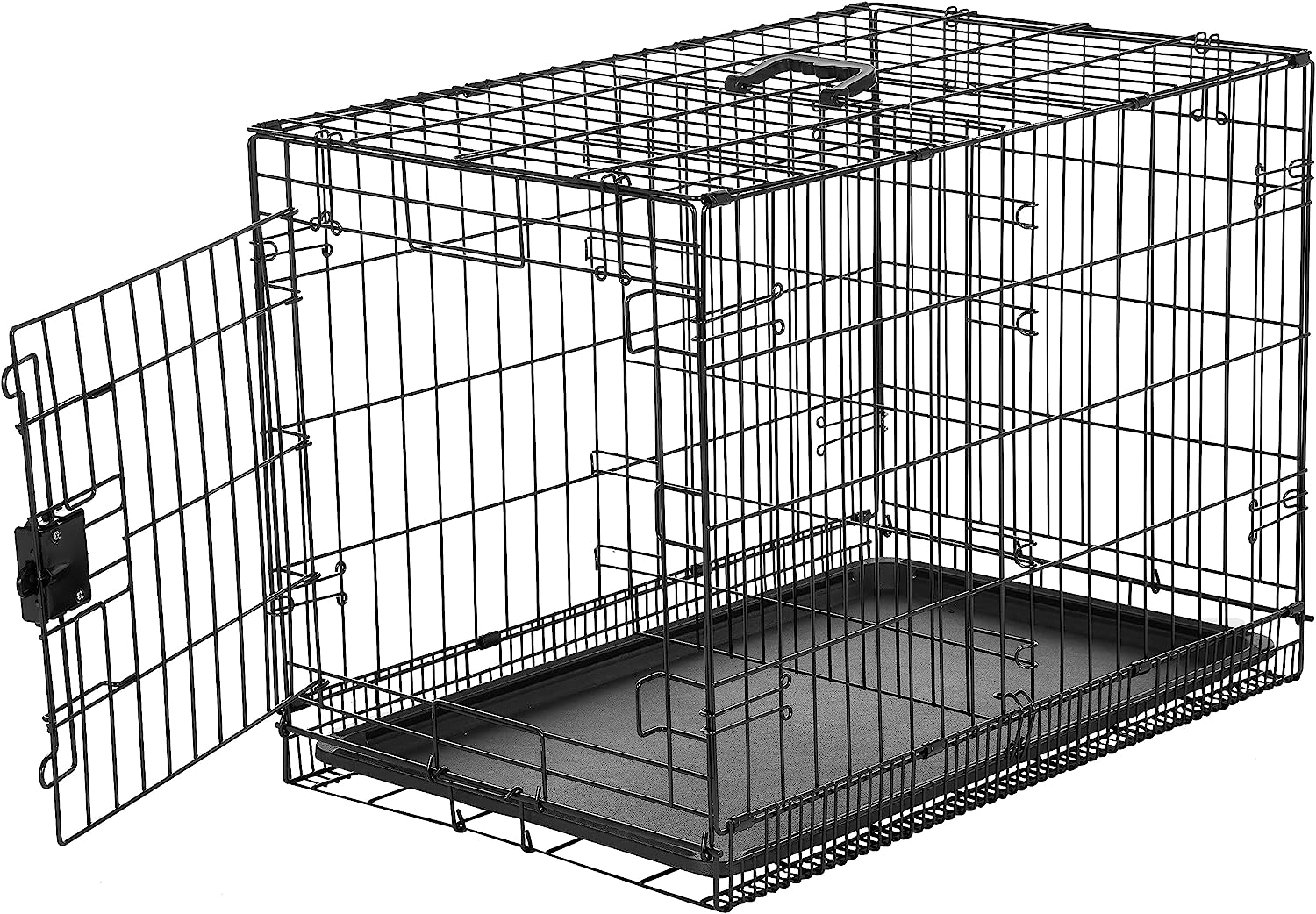 Foldable Metal Wire Dog Crate - 30x19x21 Inches, Divider, Single Door, Black