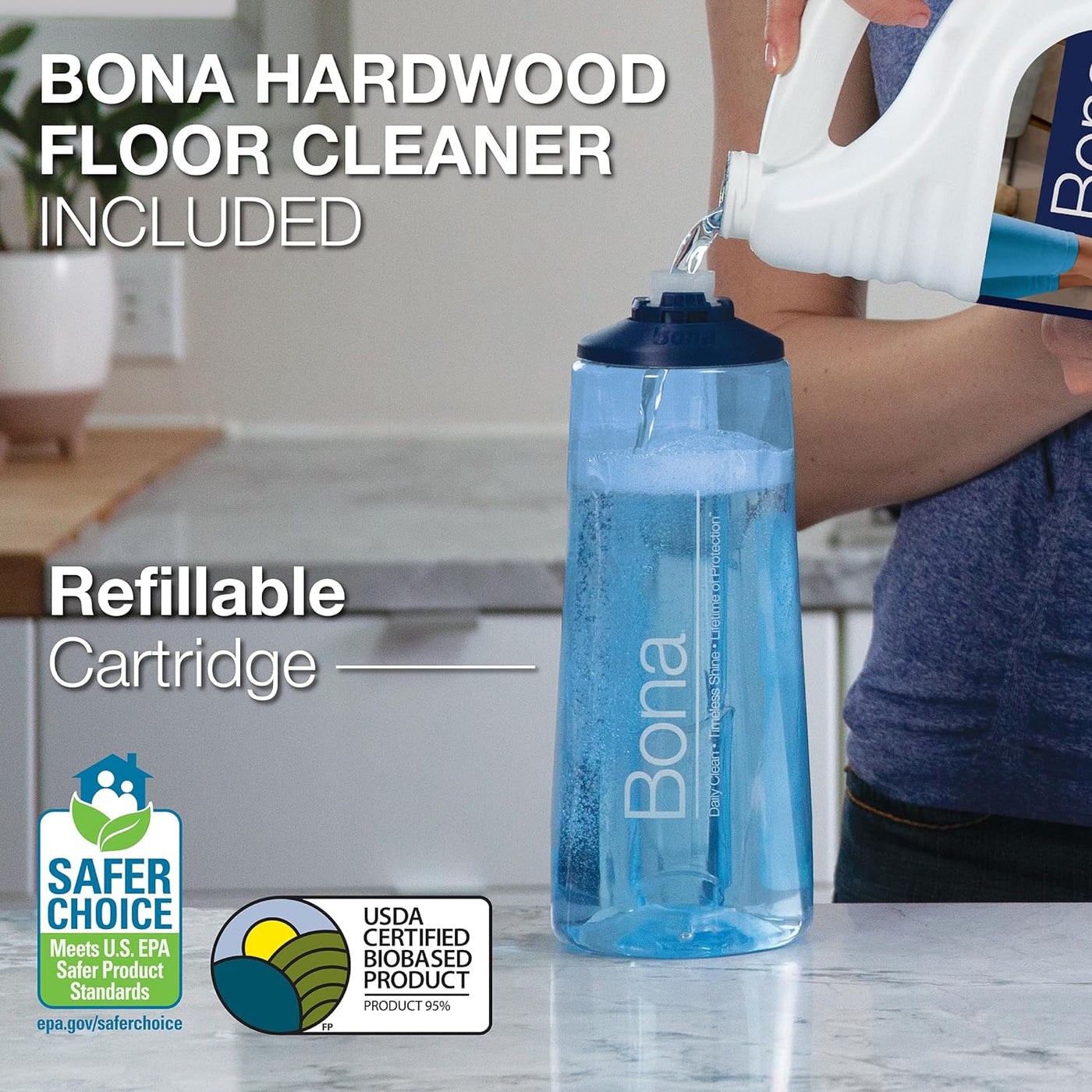 Bona Premium Hardwood Floor Spray Mop - Includes Cleaning Solution & Microfiber Pad - Dual Zone Cleaning