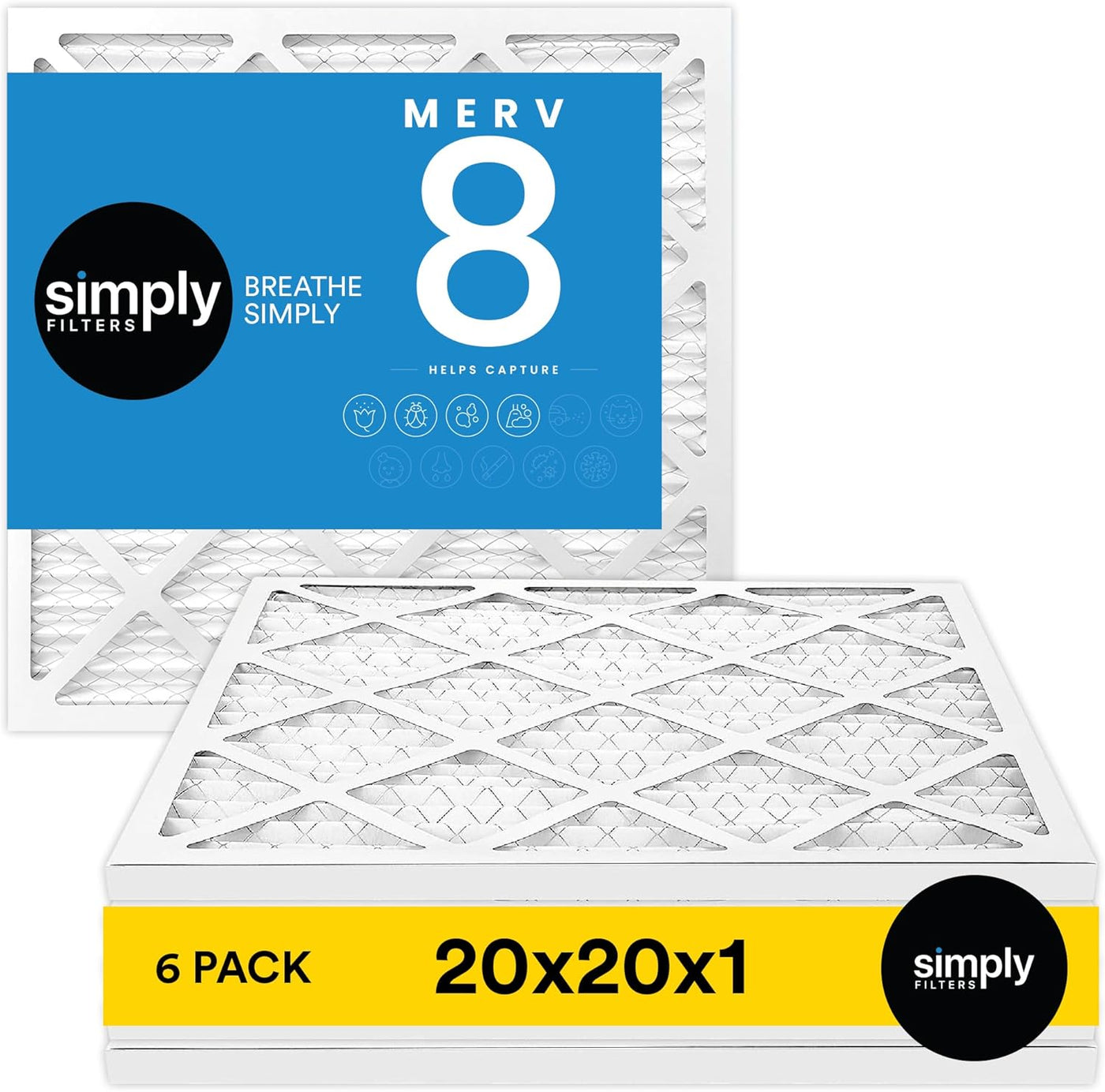 Simply by MervFilters 20x20x1 MERV 8 Air Filter, 6 Pack