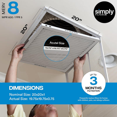 Simply by MervFilters 20x20x1 MERV 8 Air Filter, 6 Pack