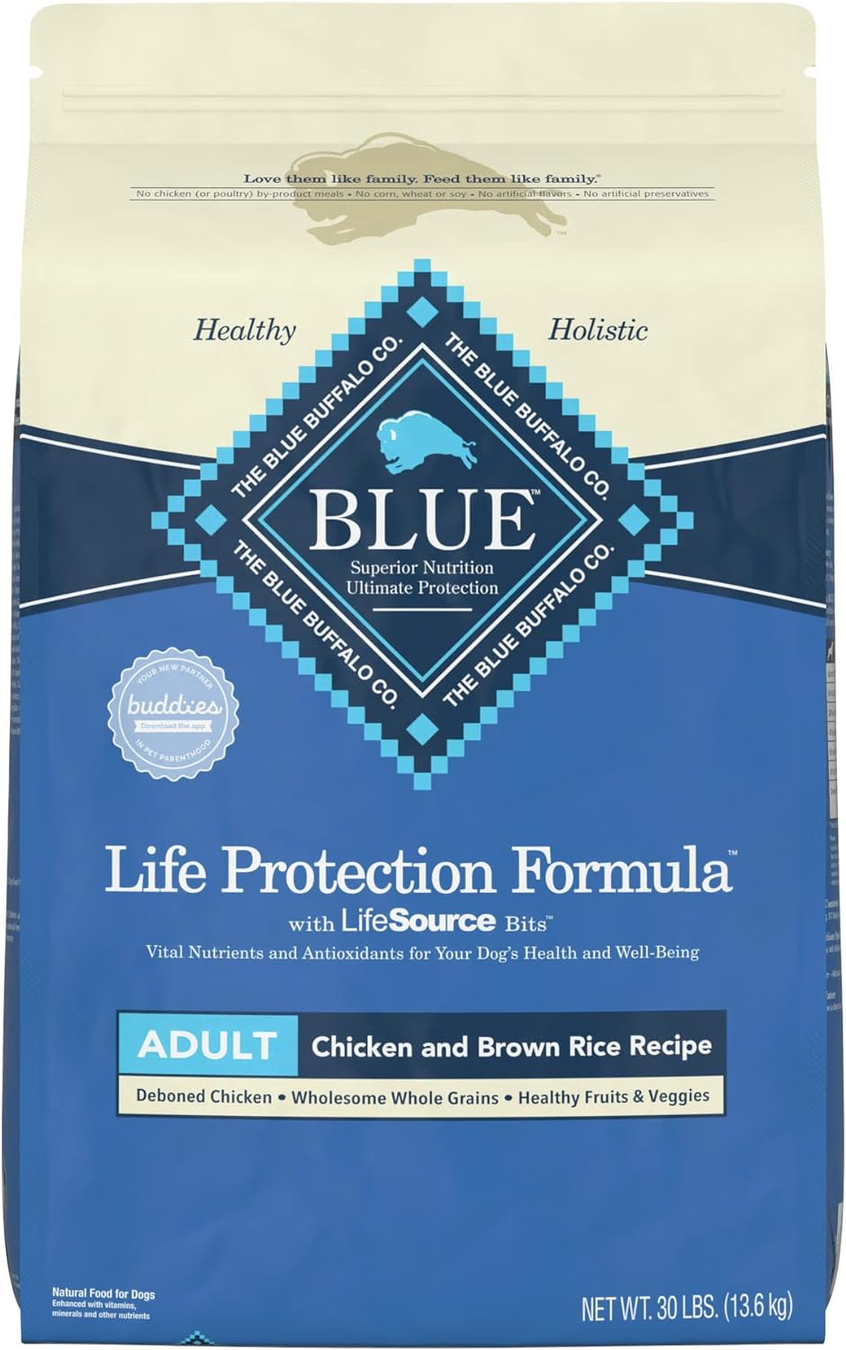 Blue Buffalo Life Protection Formula Natural Adult Dry Dog Food, Chicken and Brown Rice 30-lb