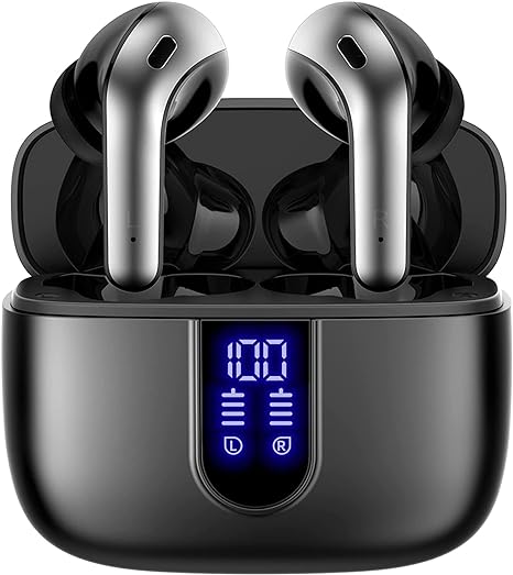 Wireless Earbuds with 60H Playback, Wireless Charging Case, IPX5 Waterproof, LED Display, Mic - For TV, Phone, Computer, Laptop, Sports