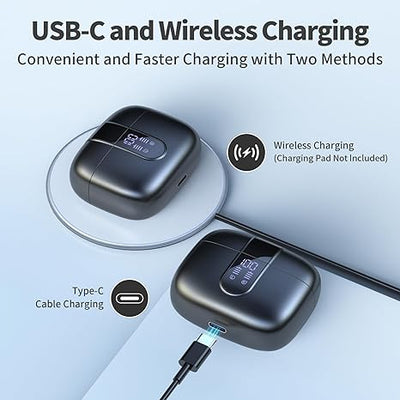 Wireless Earbuds with 60H Playback, Wireless Charging Case, IPX5 Waterproof, LED Display, Mic - For TV, Phone, Computer, Laptop, Sports
