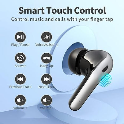 Wireless Earbuds with 60H Playback, Wireless Charging Case, IPX5 Waterproof, LED Display, Mic - For TV, Phone, Computer, Laptop, Sports