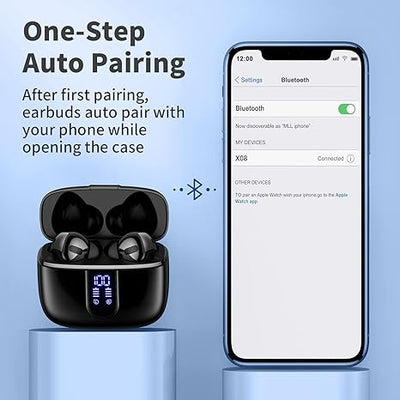 Wireless Earbuds with 60H Playback, Wireless Charging Case, IPX5 Waterproof, LED Display, Mic - For TV, Phone, Computer, Laptop, Sports