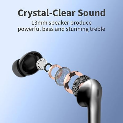 Wireless Earbuds with 60H Playback, Wireless Charging Case, IPX5 Waterproof, LED Display, Mic - For TV, Phone, Computer, Laptop, Sports