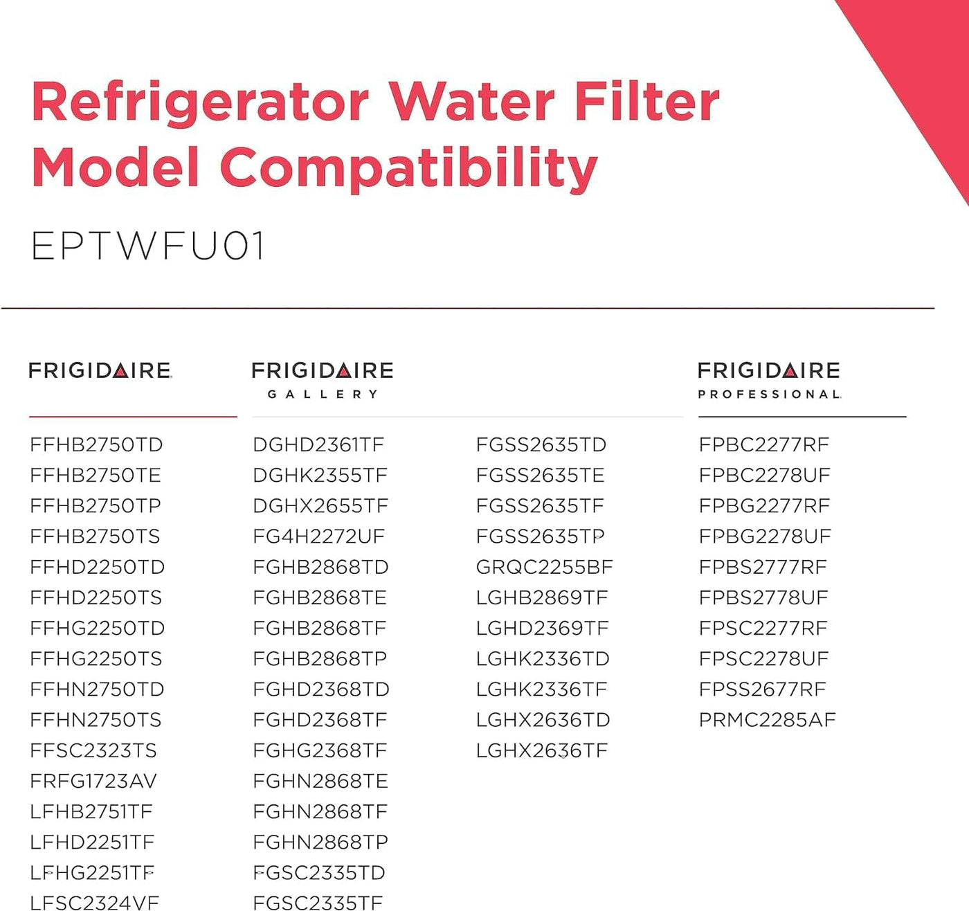 Frigidaire EPTWFU01 Water Filtration Filter, 1 Count, White