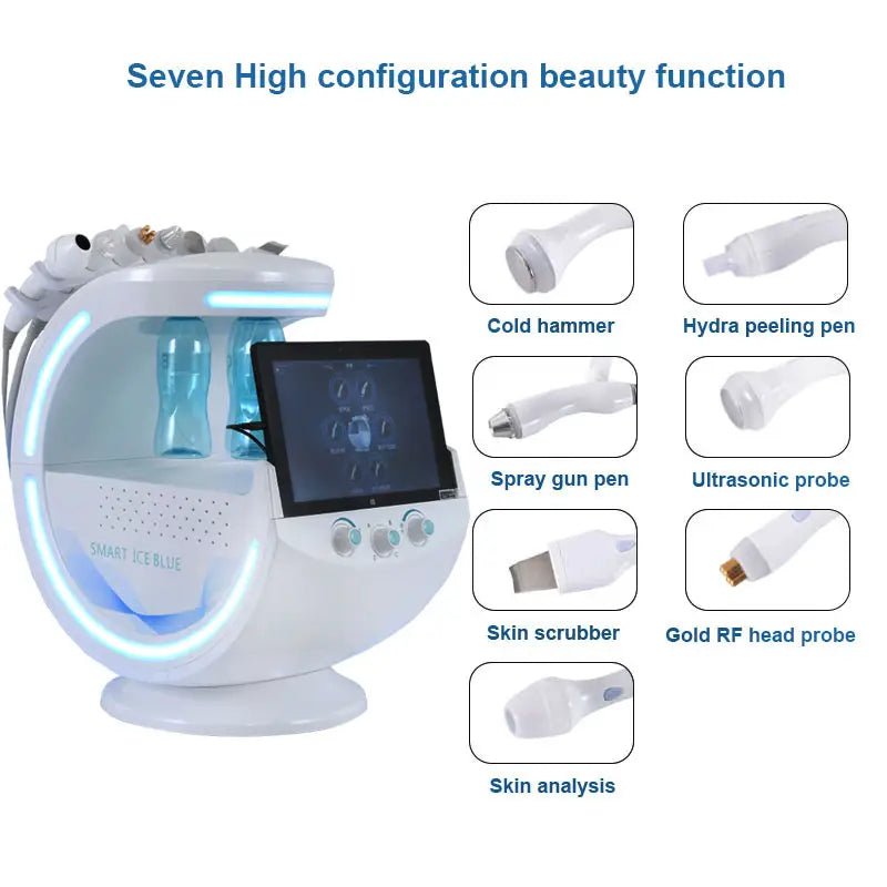 Personal Care Microdermabrasion Machine Skin Analyzer Beauty Appliances Multifunction Device Face Ice Blue