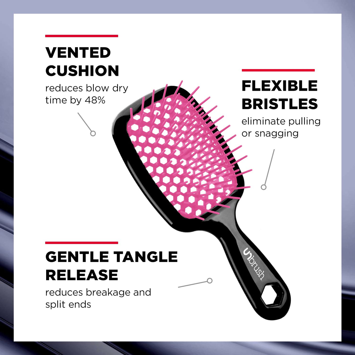 FHI HEAT UNbrush Wet & Dry Vented Detangling Hair Brush, Cherry Blossom