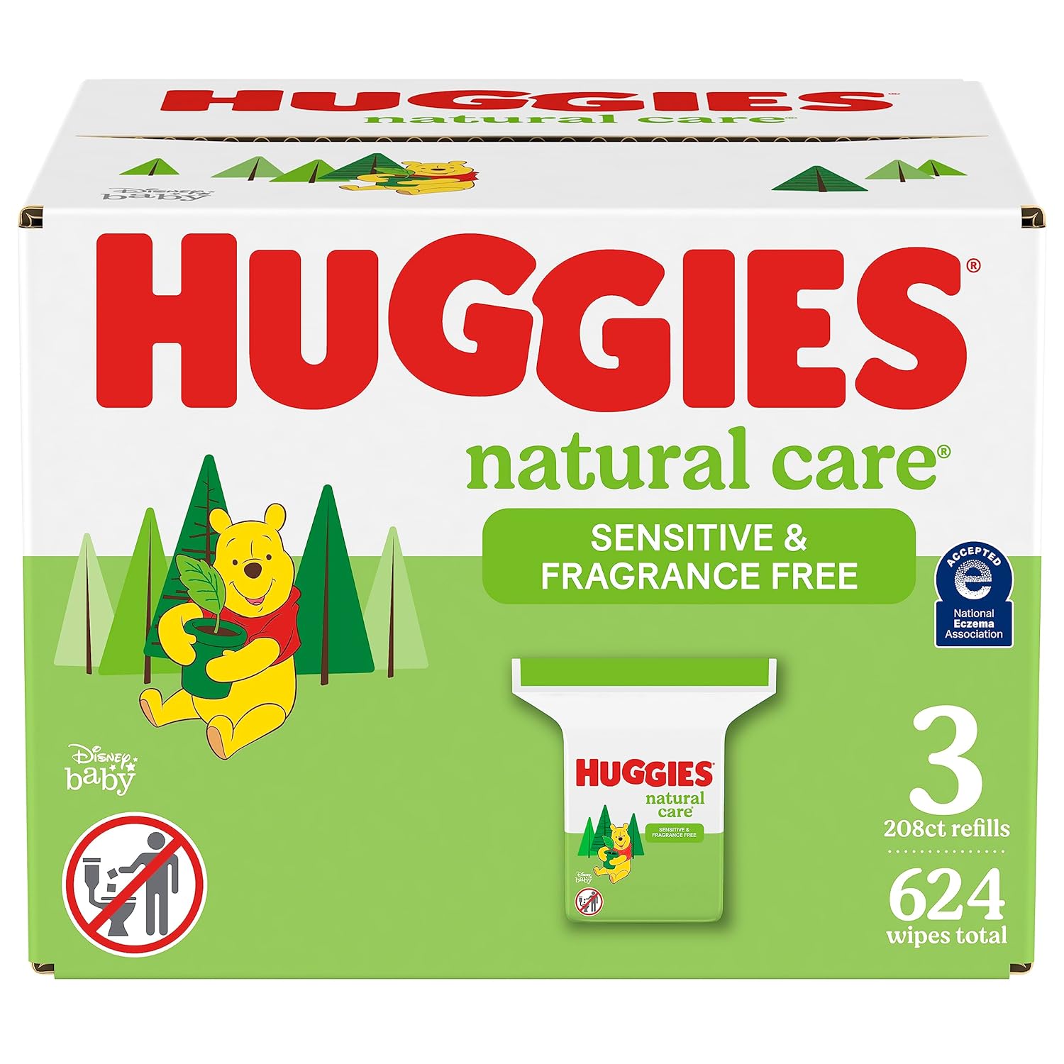 Huggies Natural Care Sensitive Baby Wipes, Hypoallergenic, 99% Purified Water, 3 Refill Packs (624 Wipes Total)