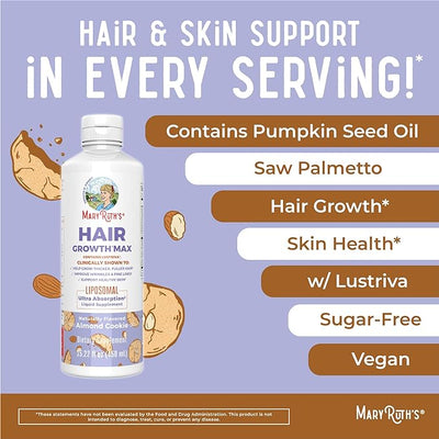 MaryRuth Women's Hair Growth MAX - Biotin 10000mcg, Lustriva - Thicker Hair, Skin Care, 15.22 Fl Oz