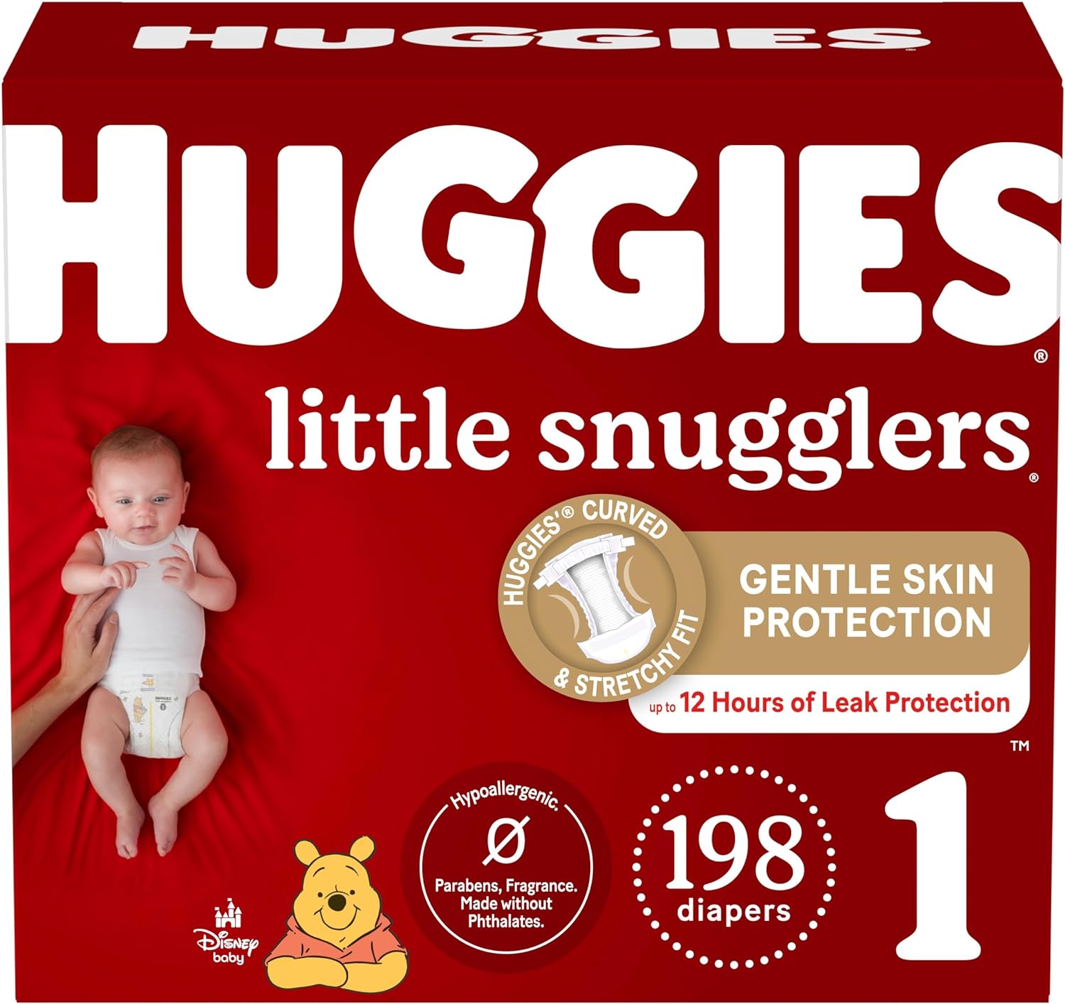 Huggies Size 1 Diapers, Little Snugglers Diapers, Size 1 (8-14 lbs), 198 Ct (6 packs of 33), Newborn