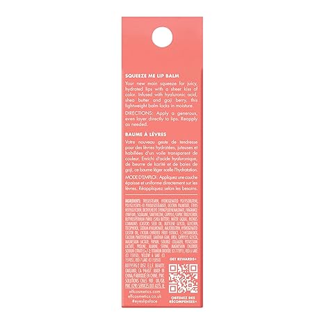 e.l.f. Squeeze Me Lip Balm, Moisturizing Lip Balm For A Sheer Tint Of Color, Infused With Hyaluronic Acid, Vegan & Cruelty-free, Strawberry