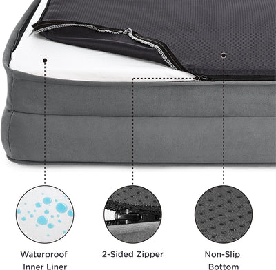 Bedsure Orthopedic Pet Bed - Large Washable Dog Sofa With Supportive Foam, Removable Cover, Waterproof Lining, Nonskid Bottom - Grey
