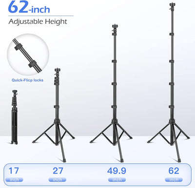 SENSYNE 62" Phone Tripod & Selfie Stick, Extendable Cell Phone Tripod Stand with Wireless Remote and Phone Holder, Compatible with iPhone Android Phone, Camera
