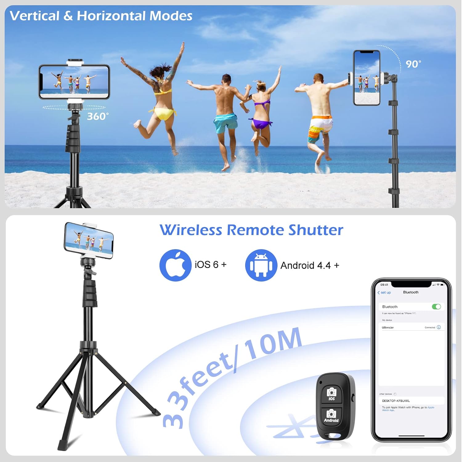 SENSYNE 62" Phone Tripod & Selfie Stick, Extendable Cell Phone Tripod Stand with Wireless Remote and Phone Holder, Compatible with iPhone Android Phone, Camera