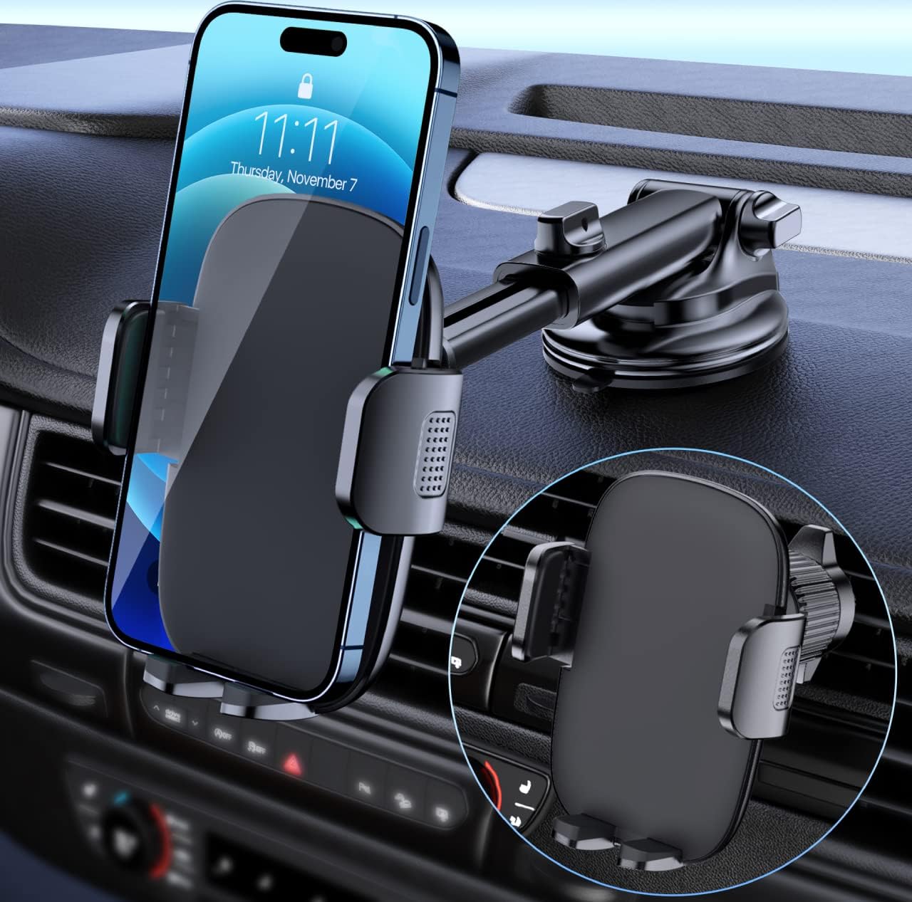 Qifutan Car Phone Holder Mount Phone Mount for Car Windshield Dashboard Air Vent Universal Hands Free Automobile Cell Phone Holder Fit iPhone