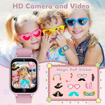 Smart Watch for Kids, with 26 Puzzle Games, Touch Screen, HD Camera, Alarm Clock, Toys for Ages 4-12 Years Old.Birthday Gift for Boys Girls (Pink)