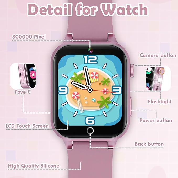 Smart Watch for Kids, with 26 Puzzle Games, Touch Screen, HD Camera, Alarm Clock, Toys for Ages 4-12 Years Old.Birthday Gift for Boys Girls (Pink)