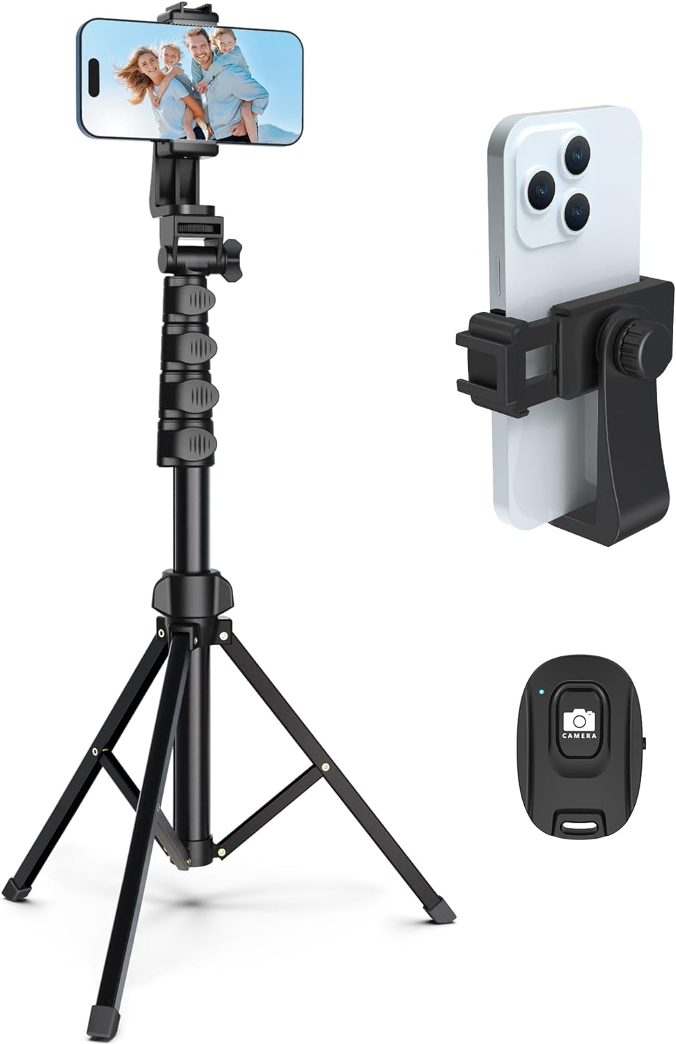 Liphisy 64” Tripod for Cell Phone & Camera, Phone Tripod with Remote and Phone Holder, Portable Tripod for iPhone, Phone Tripod for Video Recording, Cell Phone Tripod Mount Stand for Cellphone