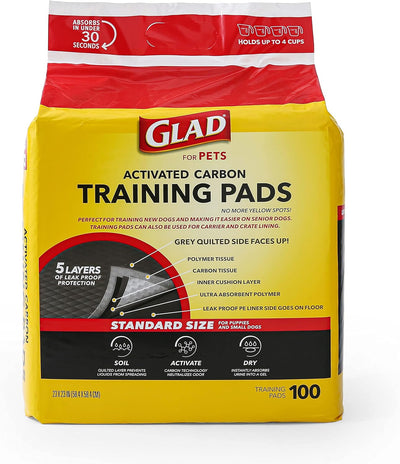Glad for Pets Black Charcoal Training Pads for Dogs, 23" x 23" - Super Absorbent & Odor Neutralizing Dog Potty Pads, Leak-Resistant Puppy Pee Pads, Pheromone Attractant for Easy Training, Pack of 100
