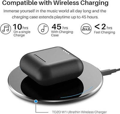 Wireless Earbuds Bluetooth 5.3 Headphones Touch Control with Wireless Charging Case IPX8 Waterproof Stereo Earphones in-Ear Built-in Mic Headset Premium Deep Bass Black