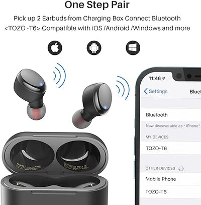 Wireless Earbuds Bluetooth 5.3 Headphones Touch Control with Wireless Charging Case IPX8 Waterproof Stereo Earphones in-Ear Built-in Mic Headset Premium Deep Bass Black